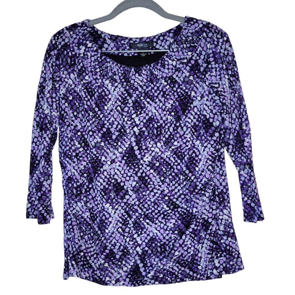 Style & Co Purple Multicolor Spotted Design Blouse Women Size L